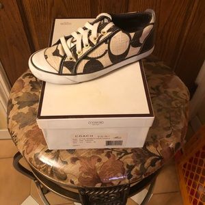 Brown and cream coach sneakers